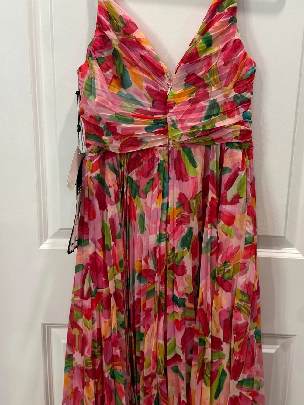 Floral Pink Multi-Color Pleated Maxi Dress